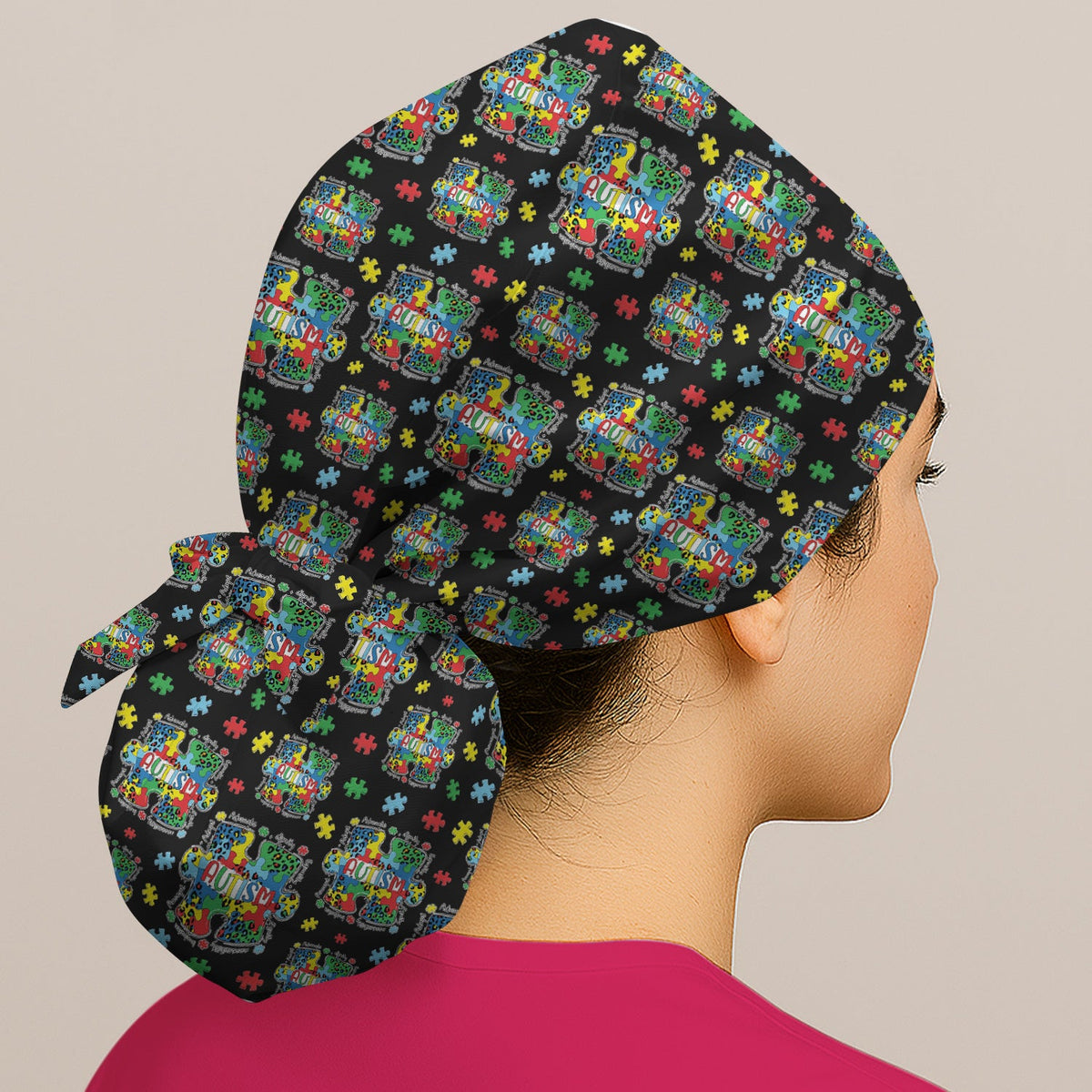 Autism Awareness Puzzle Adjustable Scrub Cap