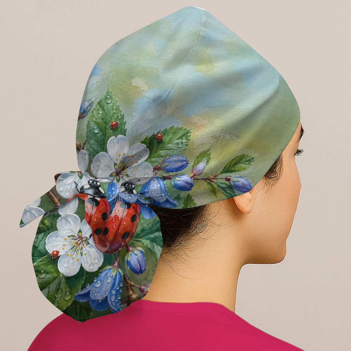 Ladybug Blossom Garden Scrub Cap
