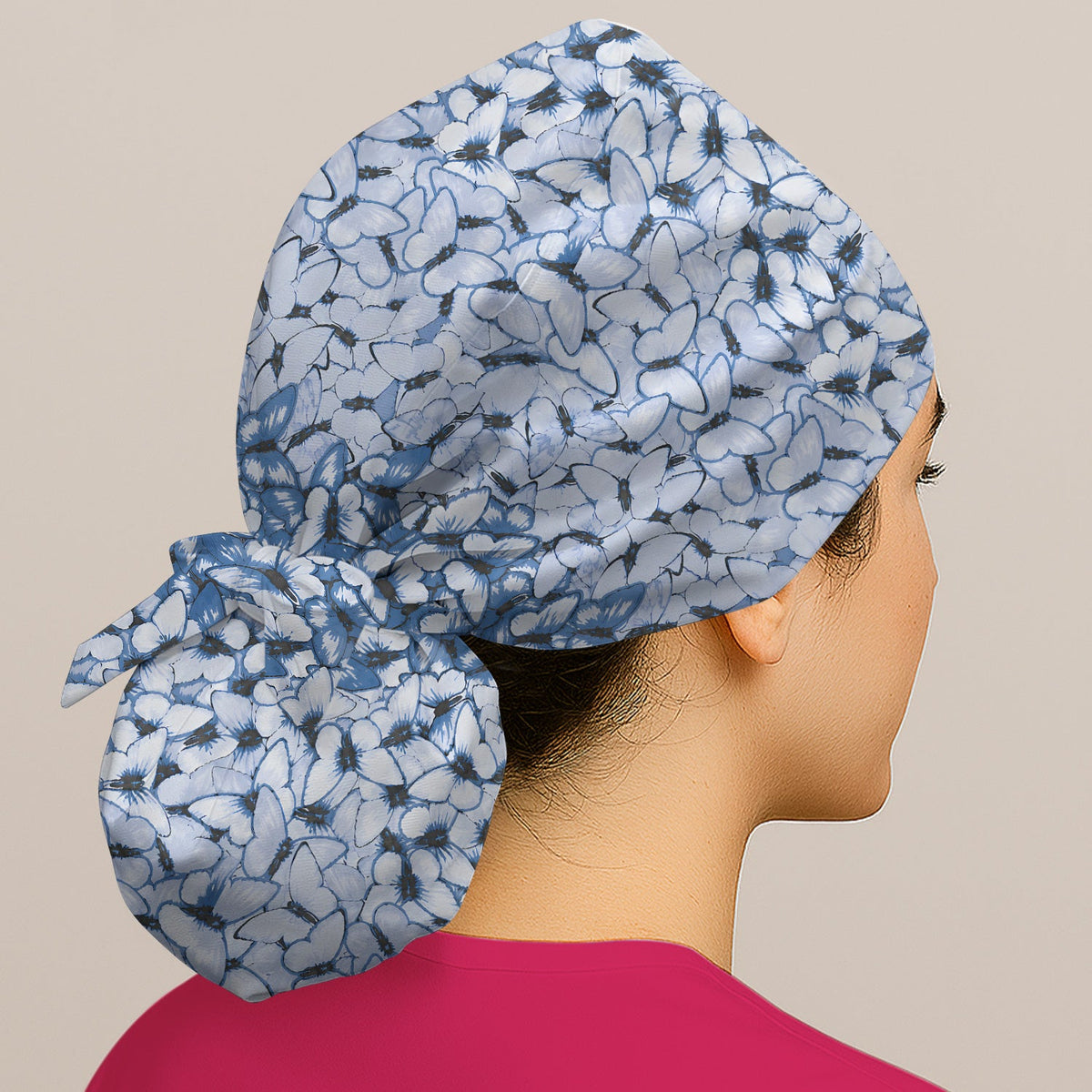 Blue Butterfly Floral Scrub Cap