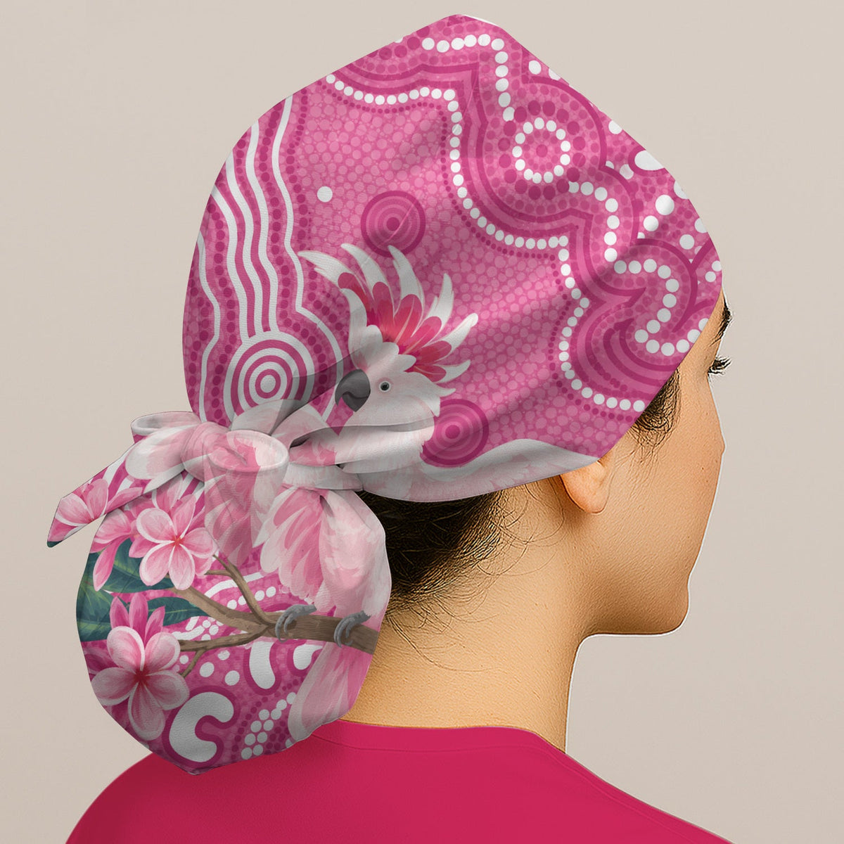 Pink Cockatoo Floral Dot Scrub Cap