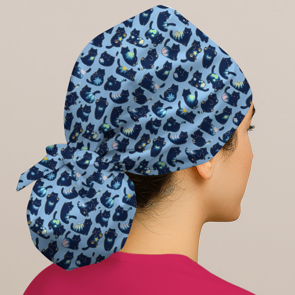 Midnight Black Cat Scrub Cap