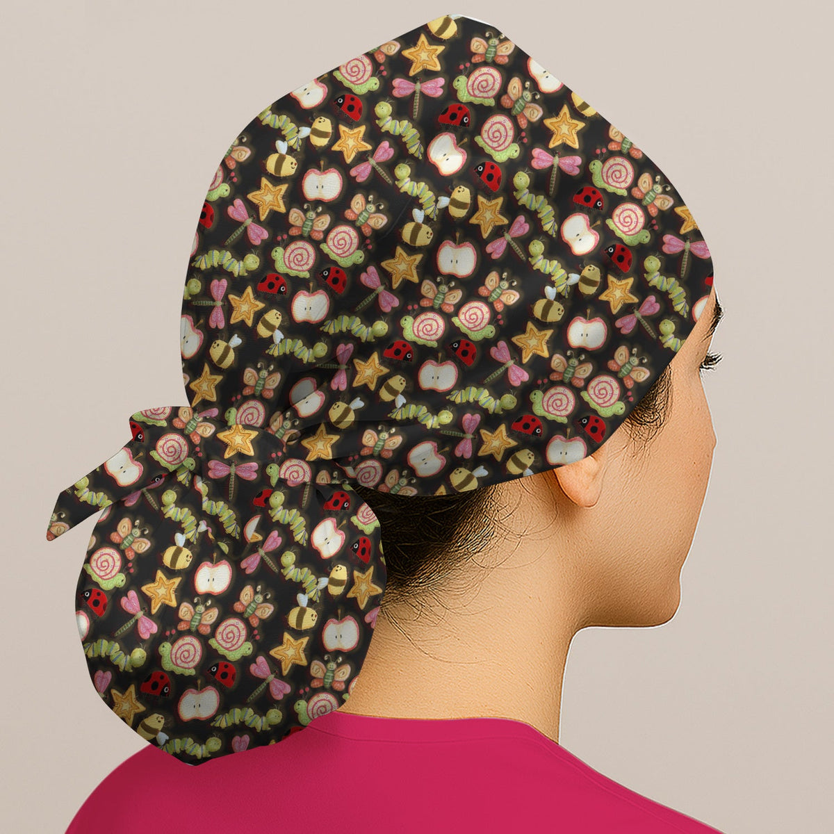 Snail Ladybug Caterpillar Apple Garden Scrub Cap