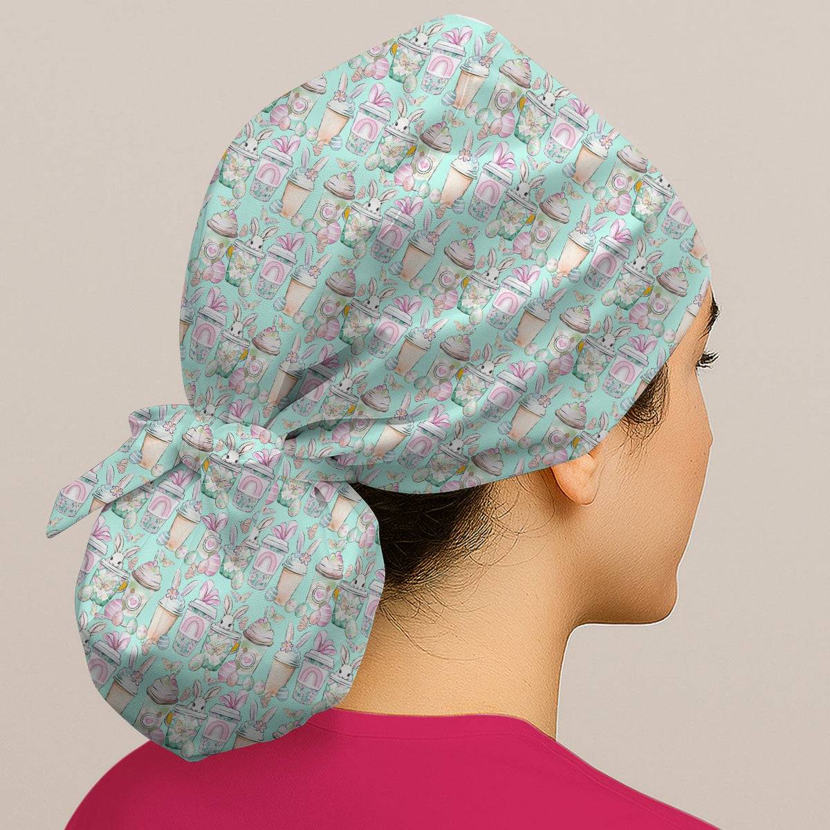 Bunny Coffee Cup Scrub Cap - Easter Gift For Nurse