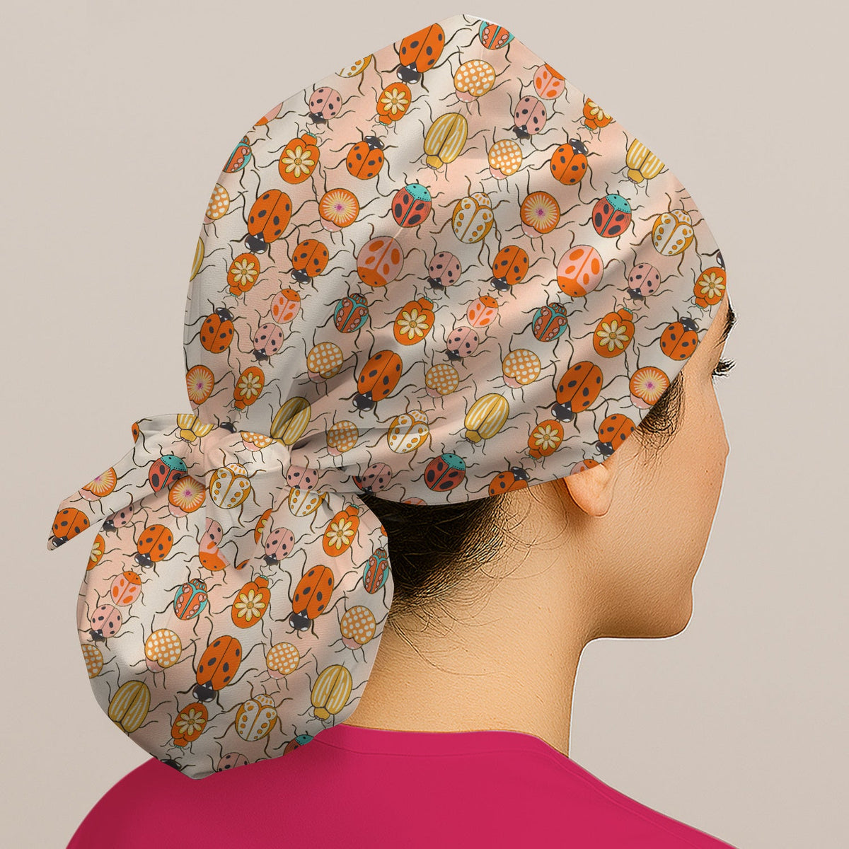 Ladybug Beetle Floral Scrub Cap