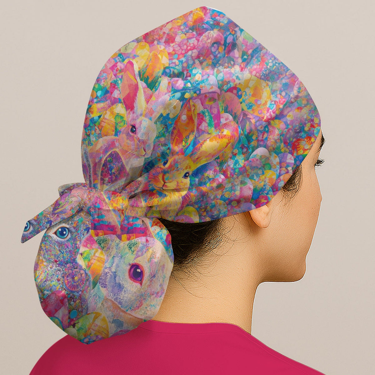 Colorful Artistic Bunny Scrub Cap