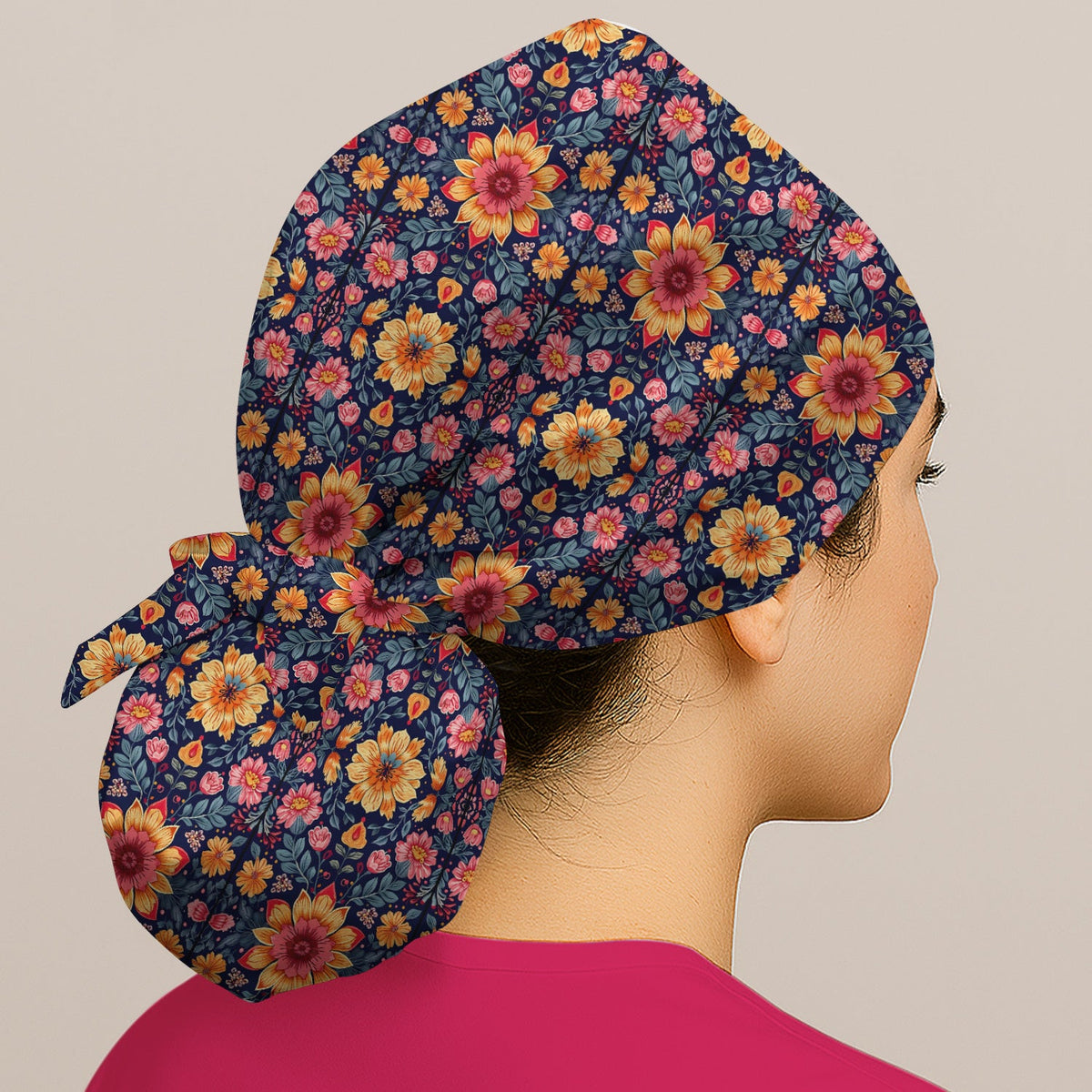 Elegant Dark Floral Scrub Cap