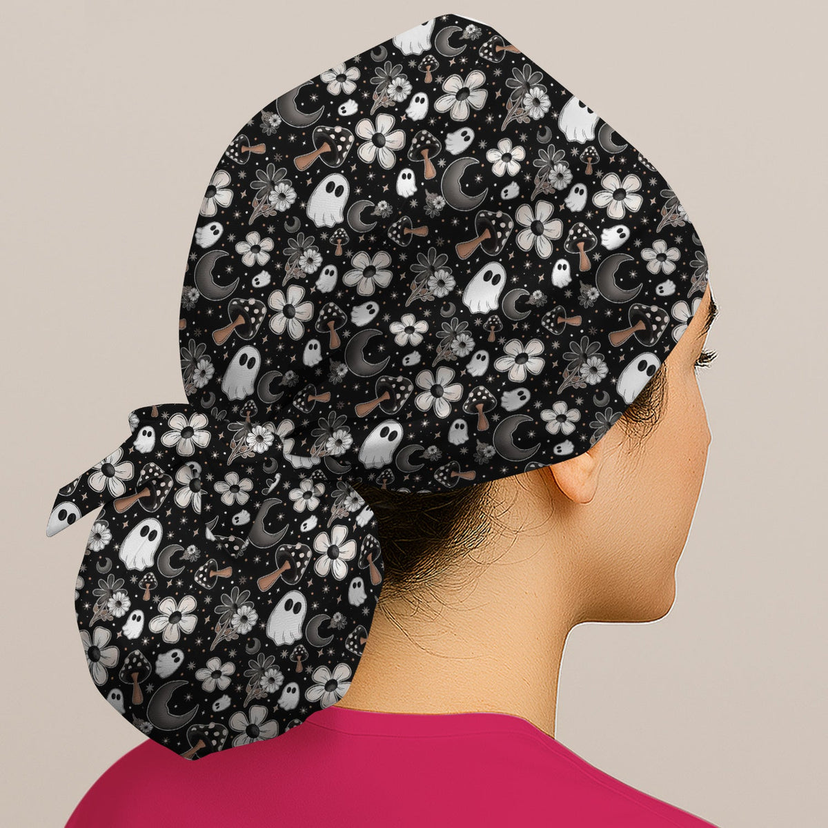 Floral Mushroom Ghost Scrub Cap