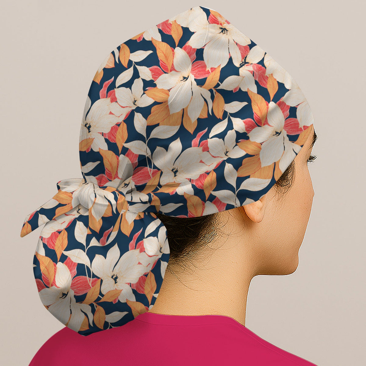 Elegant Ivory Lily Leaves Scrub Cap