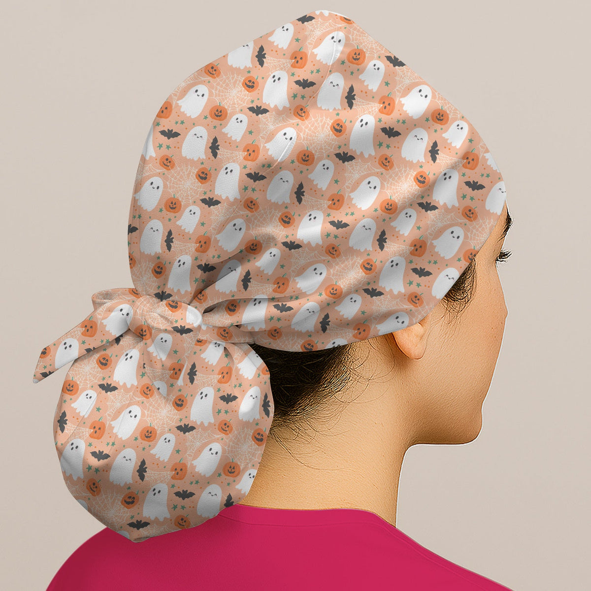 Halloween Ghost Pumpkin Scrub Cap