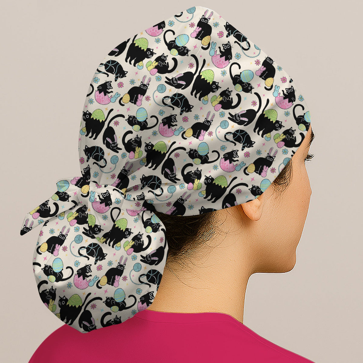 Black Cat Egg Scrub Cap - Easter Gift