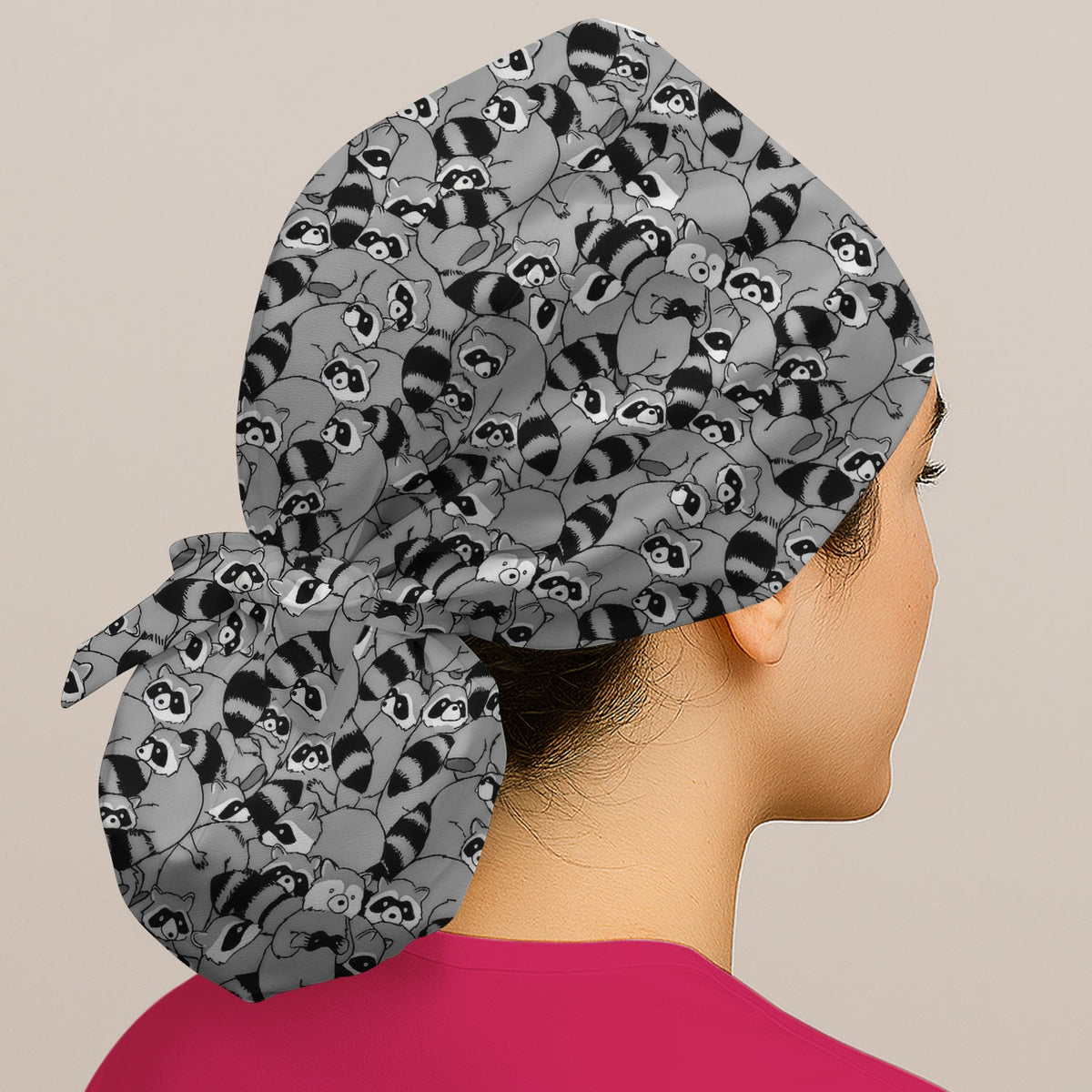 Raccoon Crowd Scrub Cap