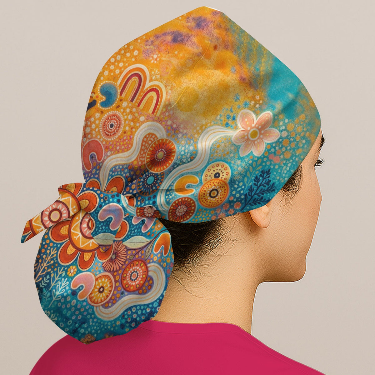 Australian Dot Art Boho Scrub Cap