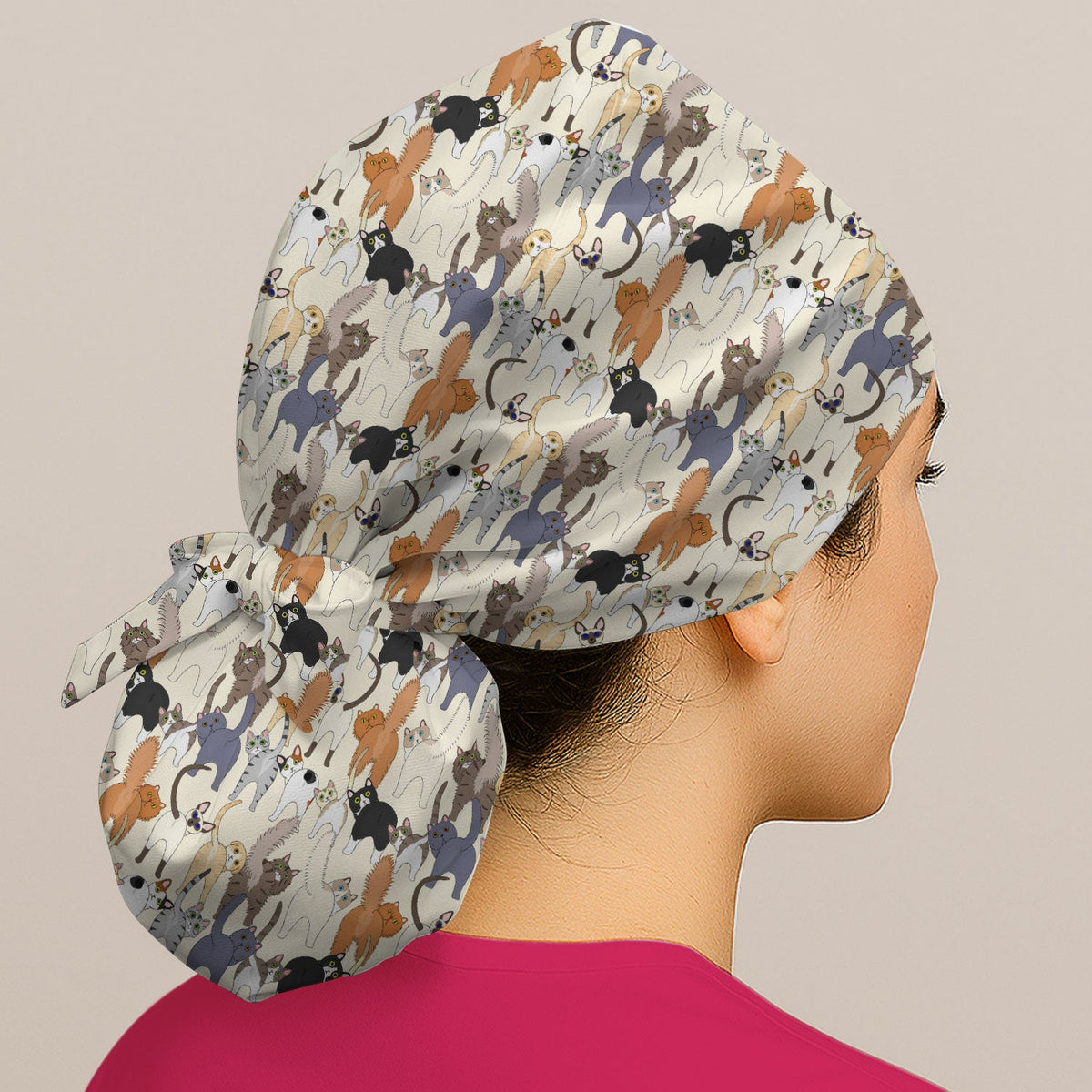 Whimsical Multicolor Cat Cartoon Scrub Cap
