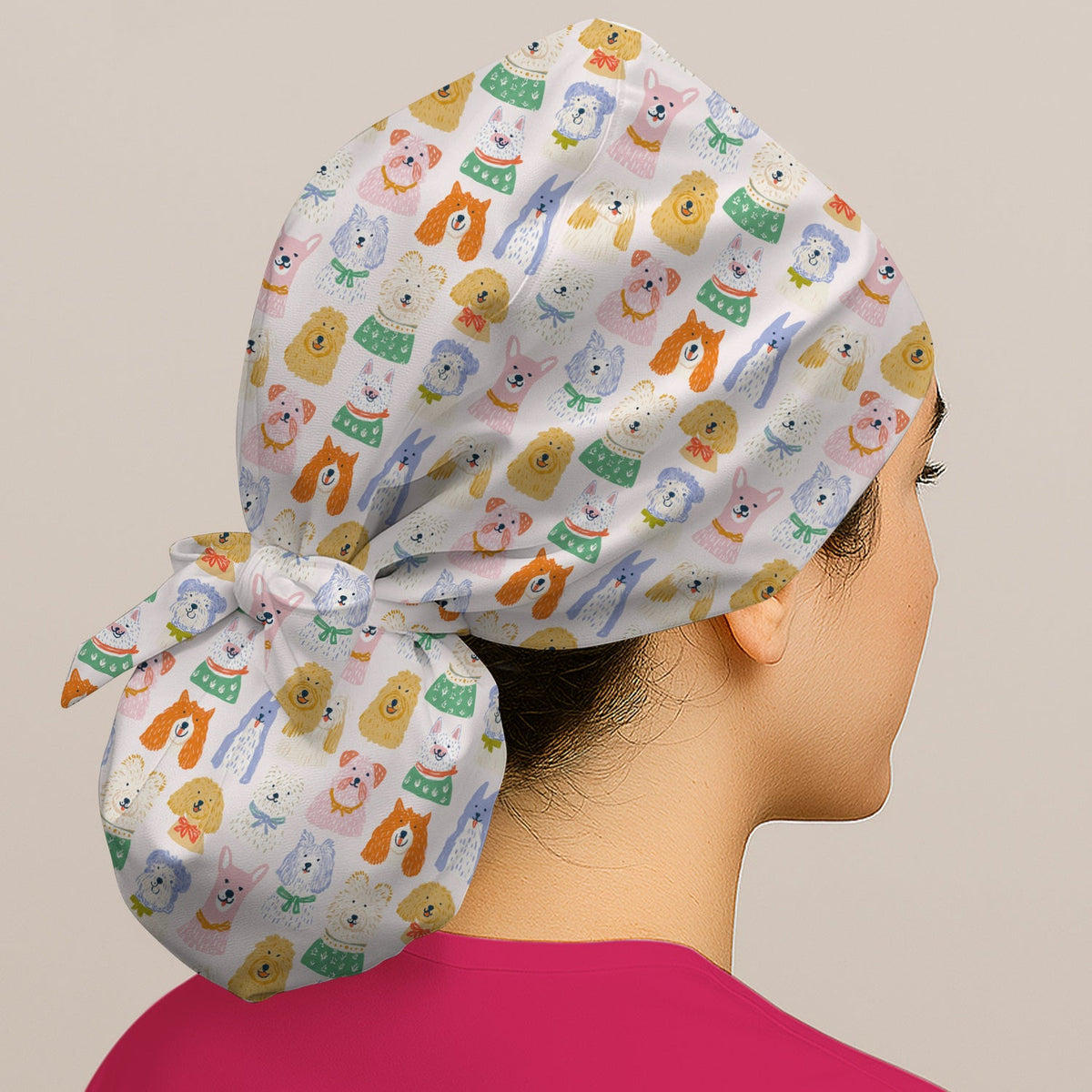 Colorful Dog Faces Cartoon Scrub Cap