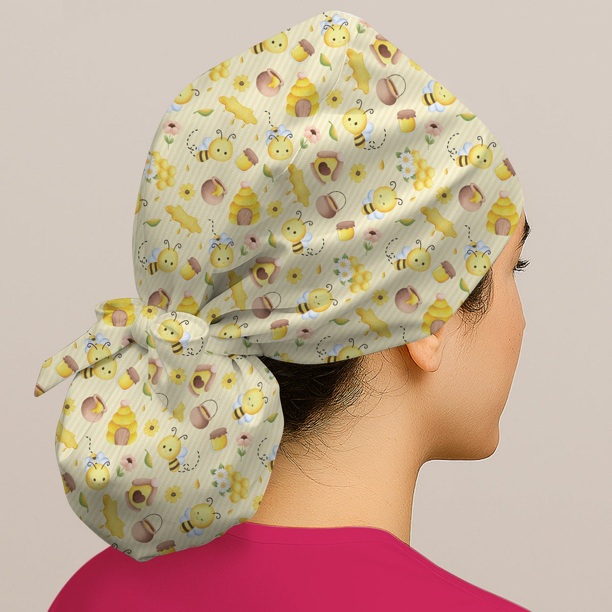 Cute Bee Honey Flower Stripe Scrub Cap