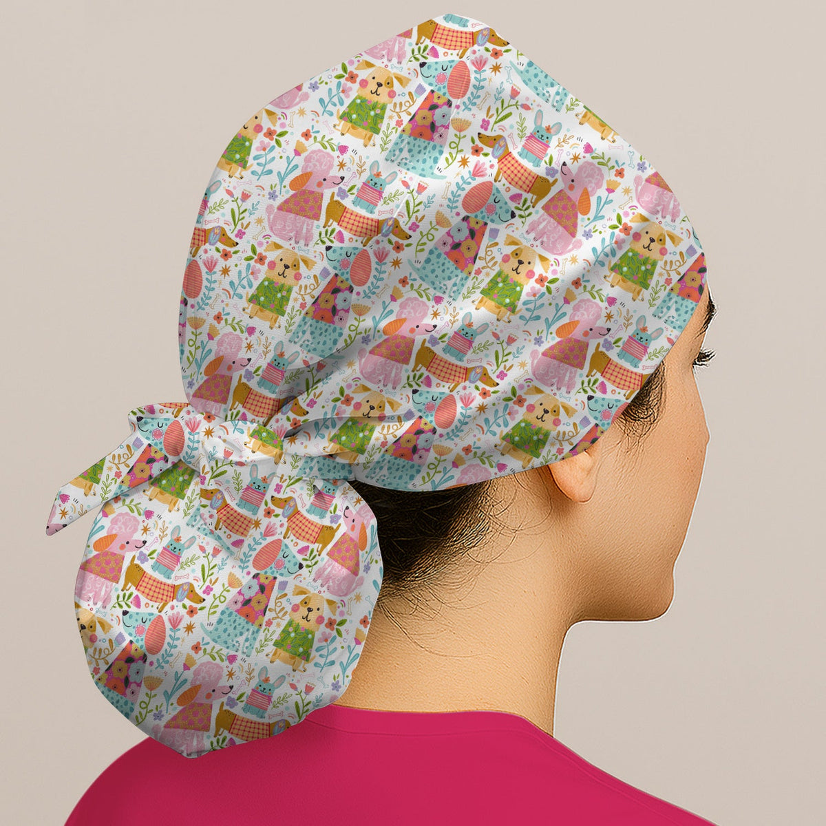 Colorful Dog Floral Scrub Cap