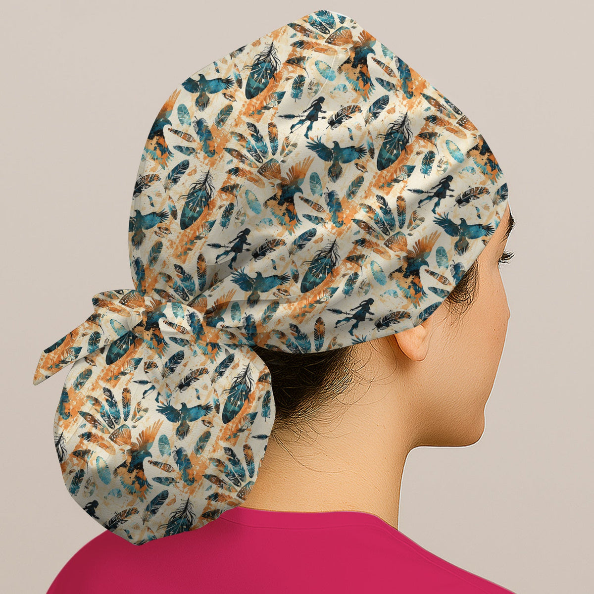 Feather Birds Tribal Scrub Cap