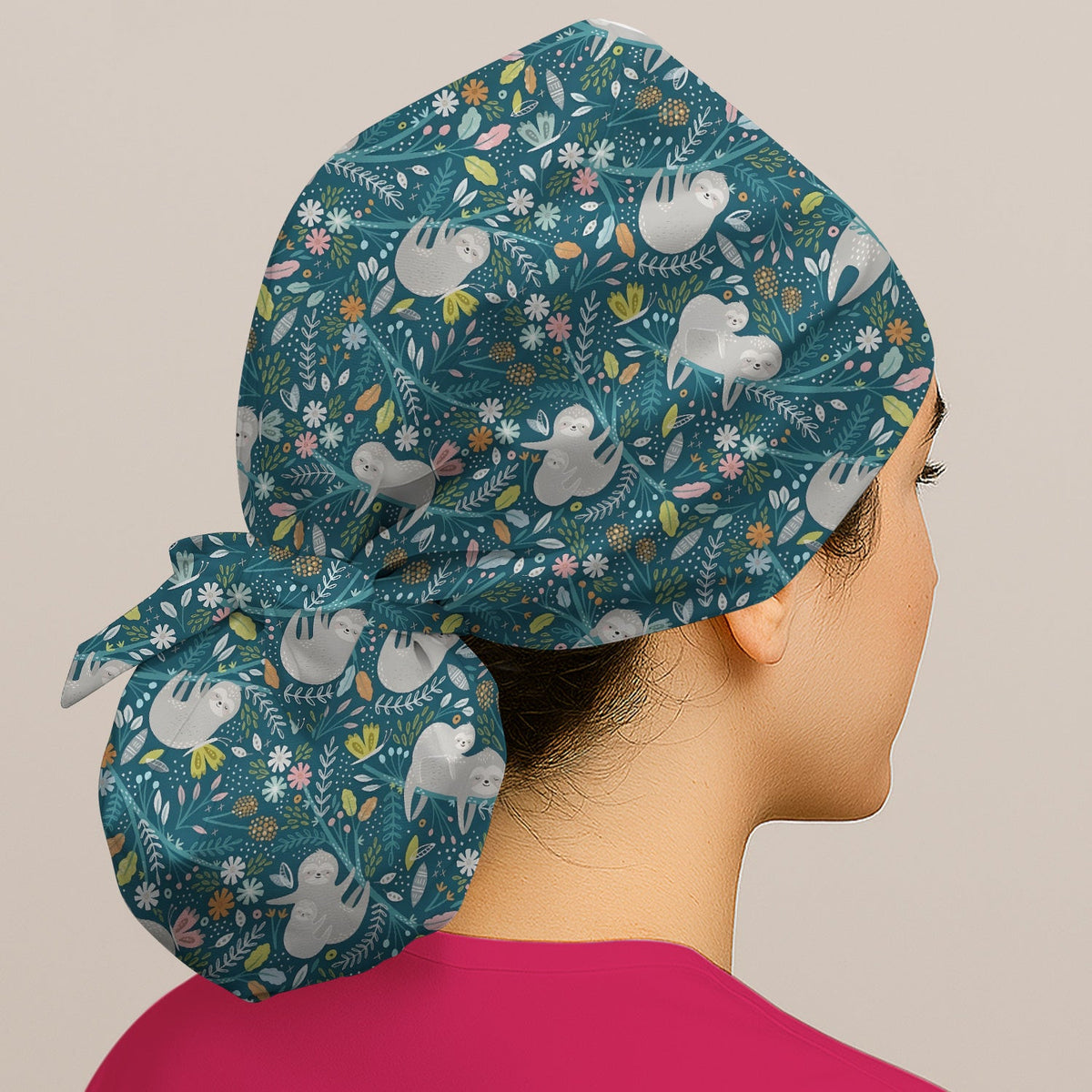 Sloth Jungle Leaf Scrub Cap