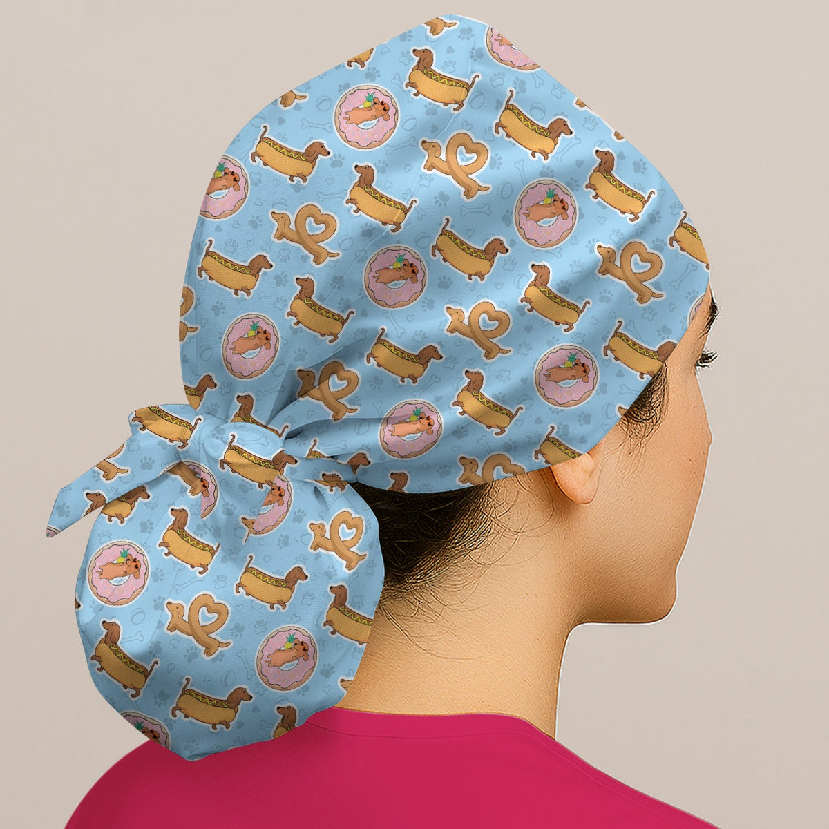 Dachshund Donut Heart Scrub Cap