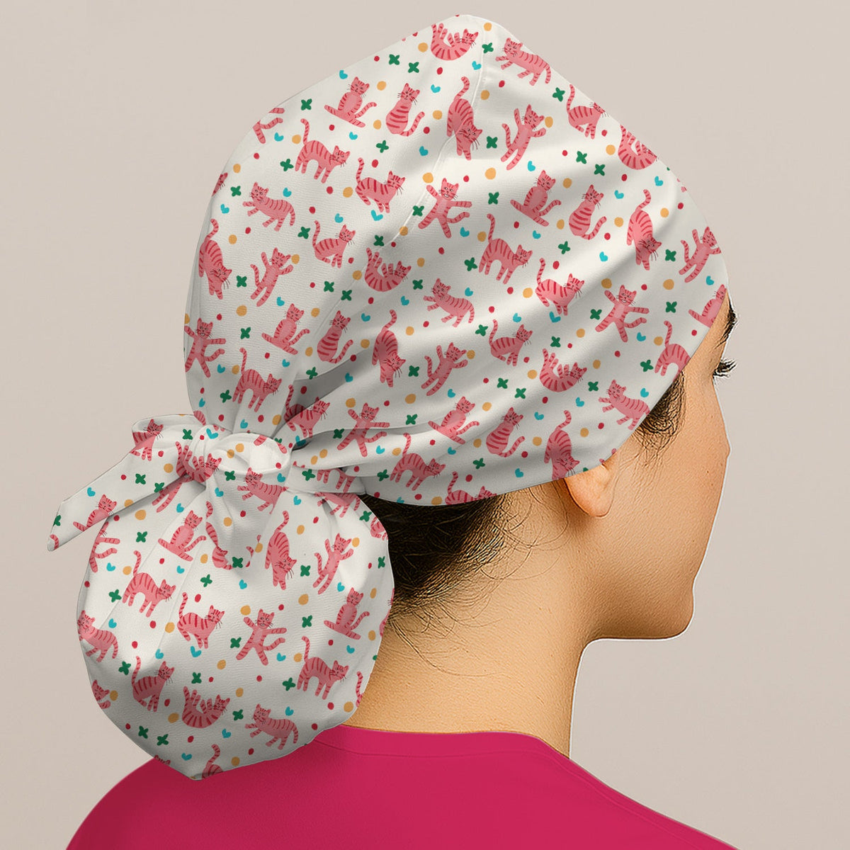 Pink Cat Scrub Cap