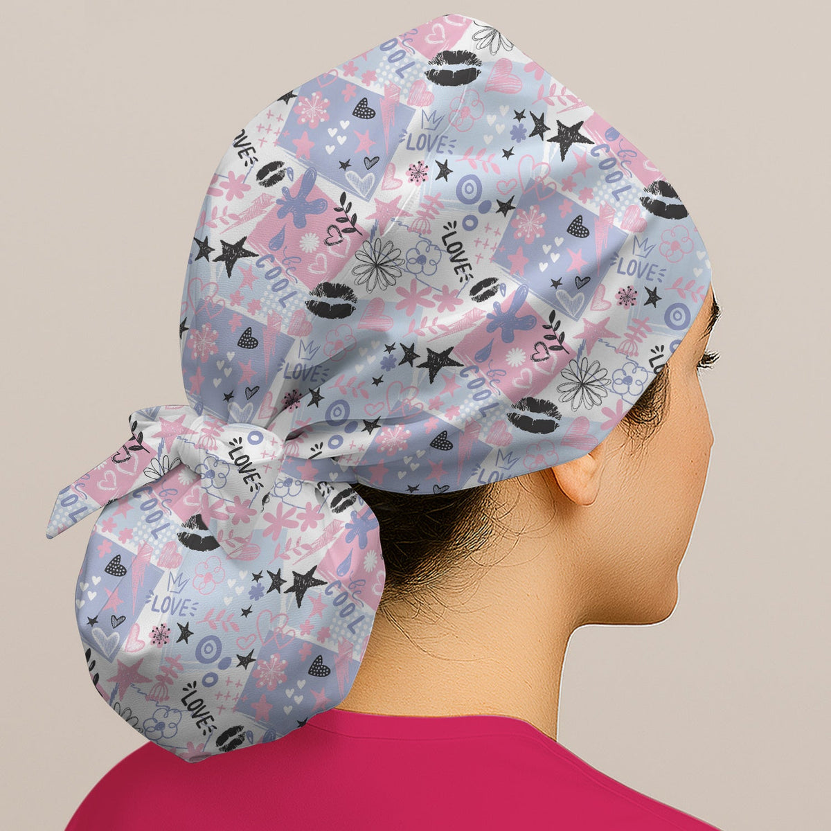 Love Hearts Doodle Scrub Cap