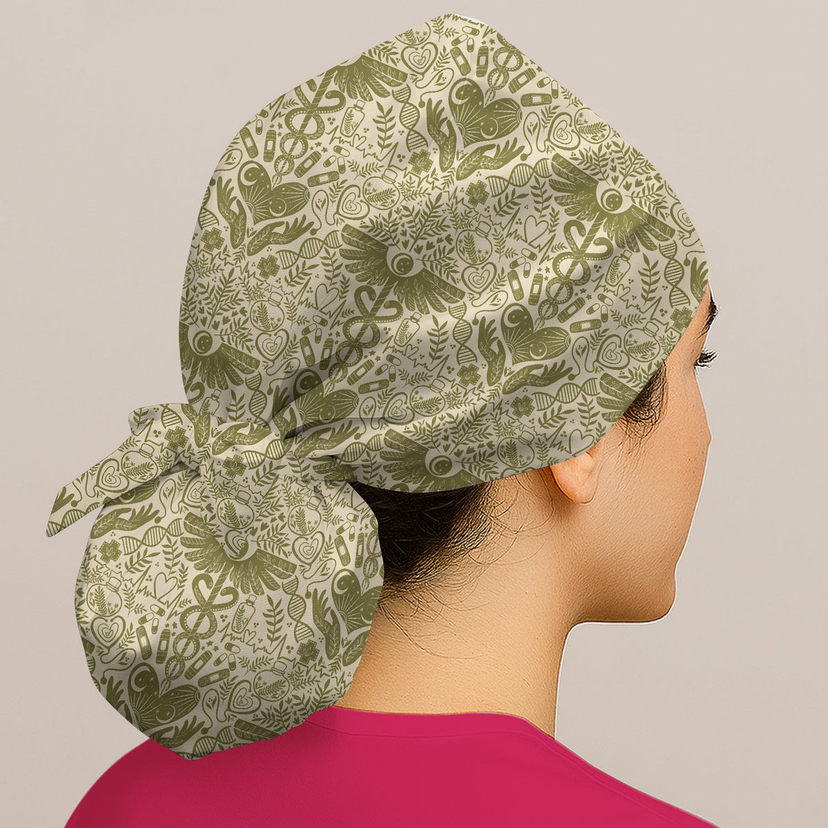 Botanical Caduceus Heart Scrub Cap