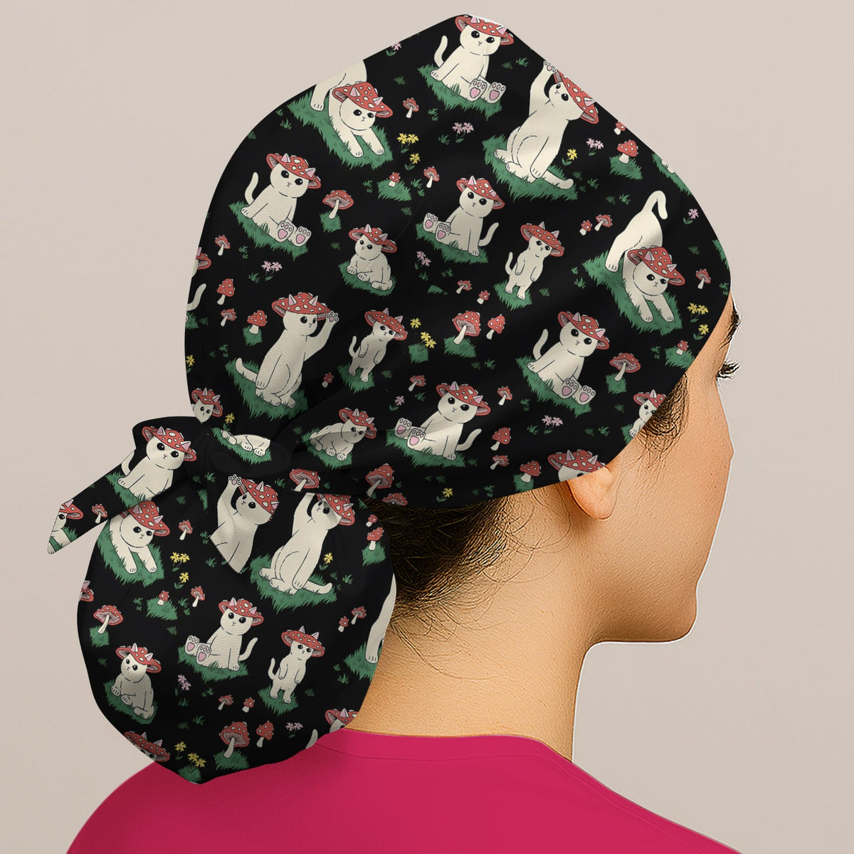 Mushroom Cat Scrub Cap