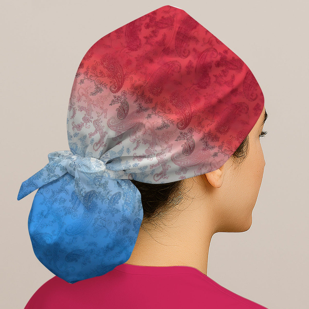 Red Blue Paisley Ombre Scrub Cap