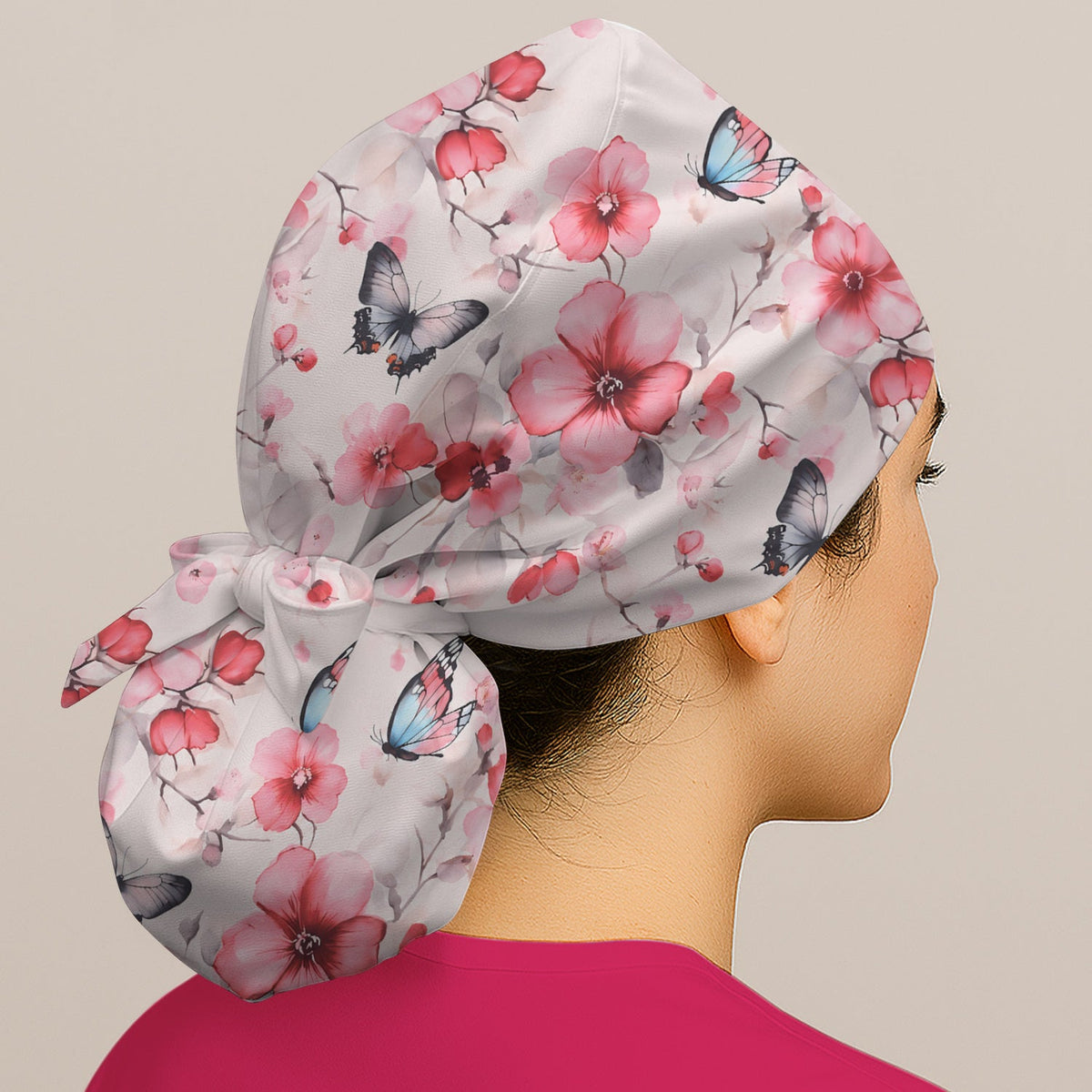 Pink Butterfly Blossom Nurse Scrub Cap