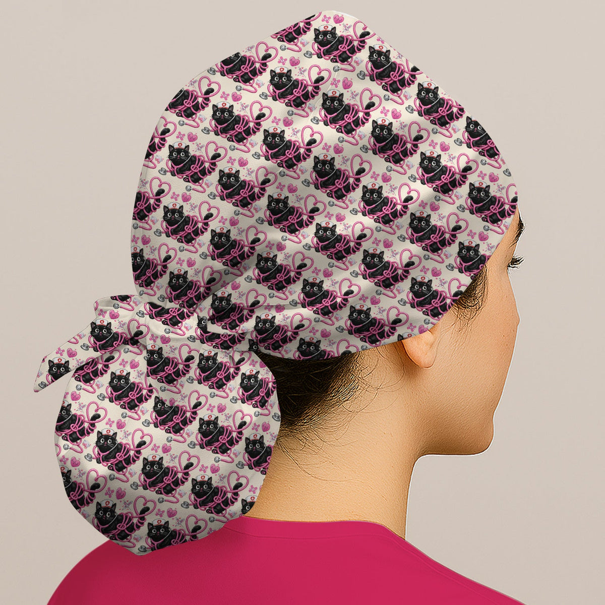 Valentine Cat Nurse Heart Scrub Cap