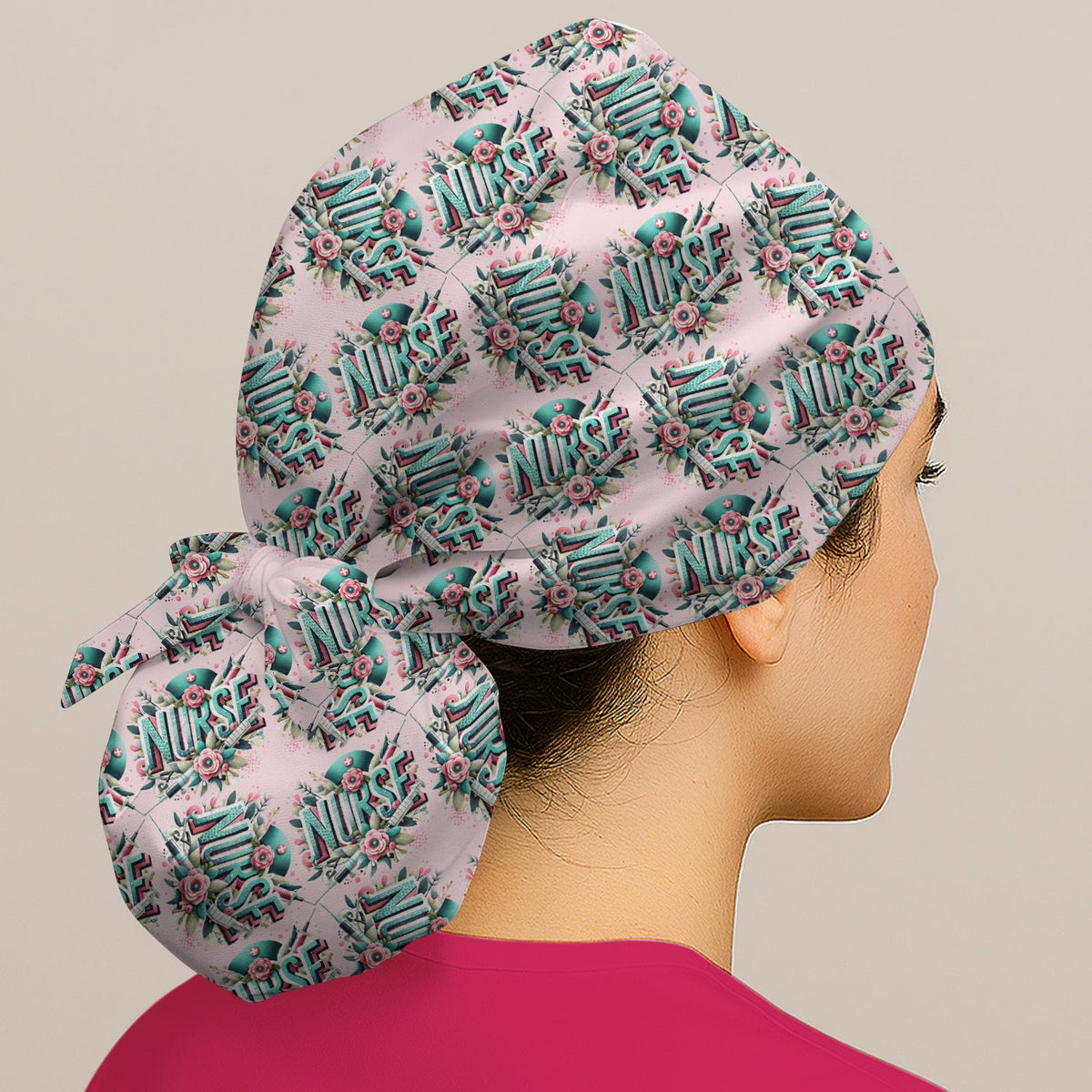Typography Floral Scrub Cap