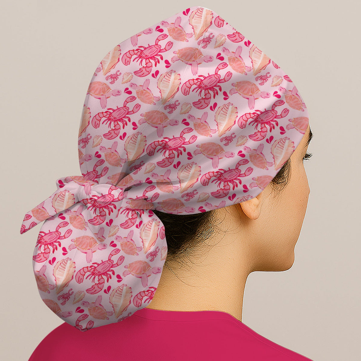 Pink Sea Turtle Lobster Shell Scrub Cap
