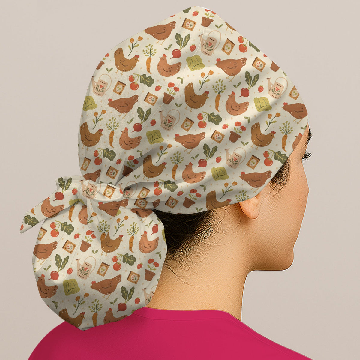 Rustic Farm Chicken Vegetable Scrub Cap