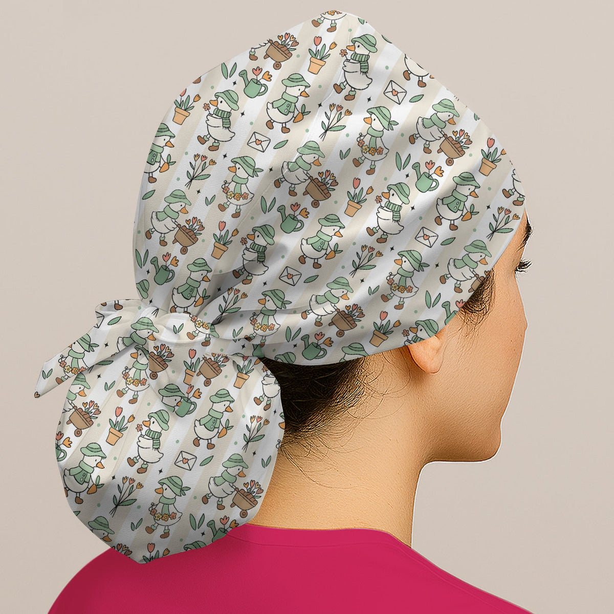 Gardening Duck Floral Scrub Cap