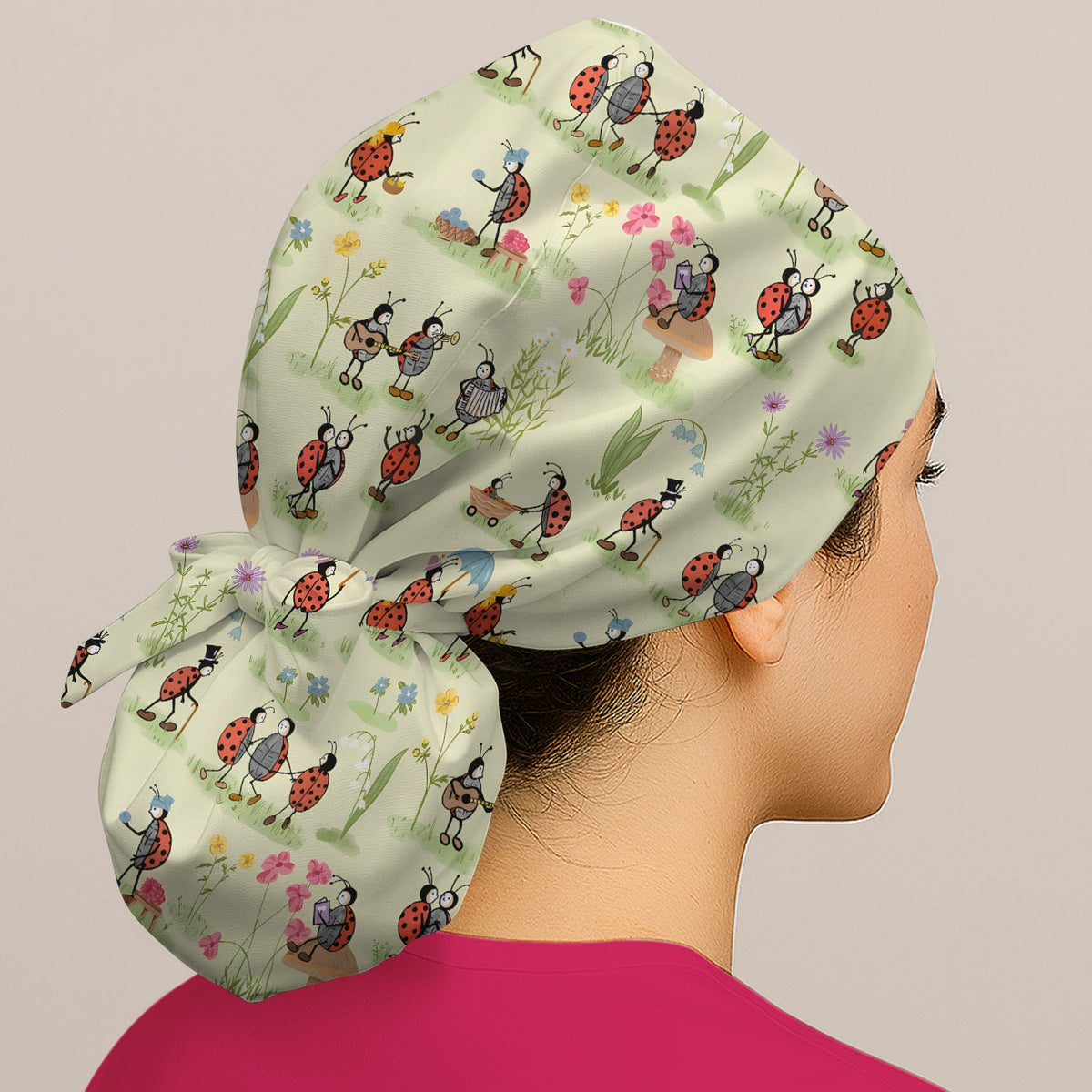 Whimsical Ladybug Garden Activity Scrub Cap