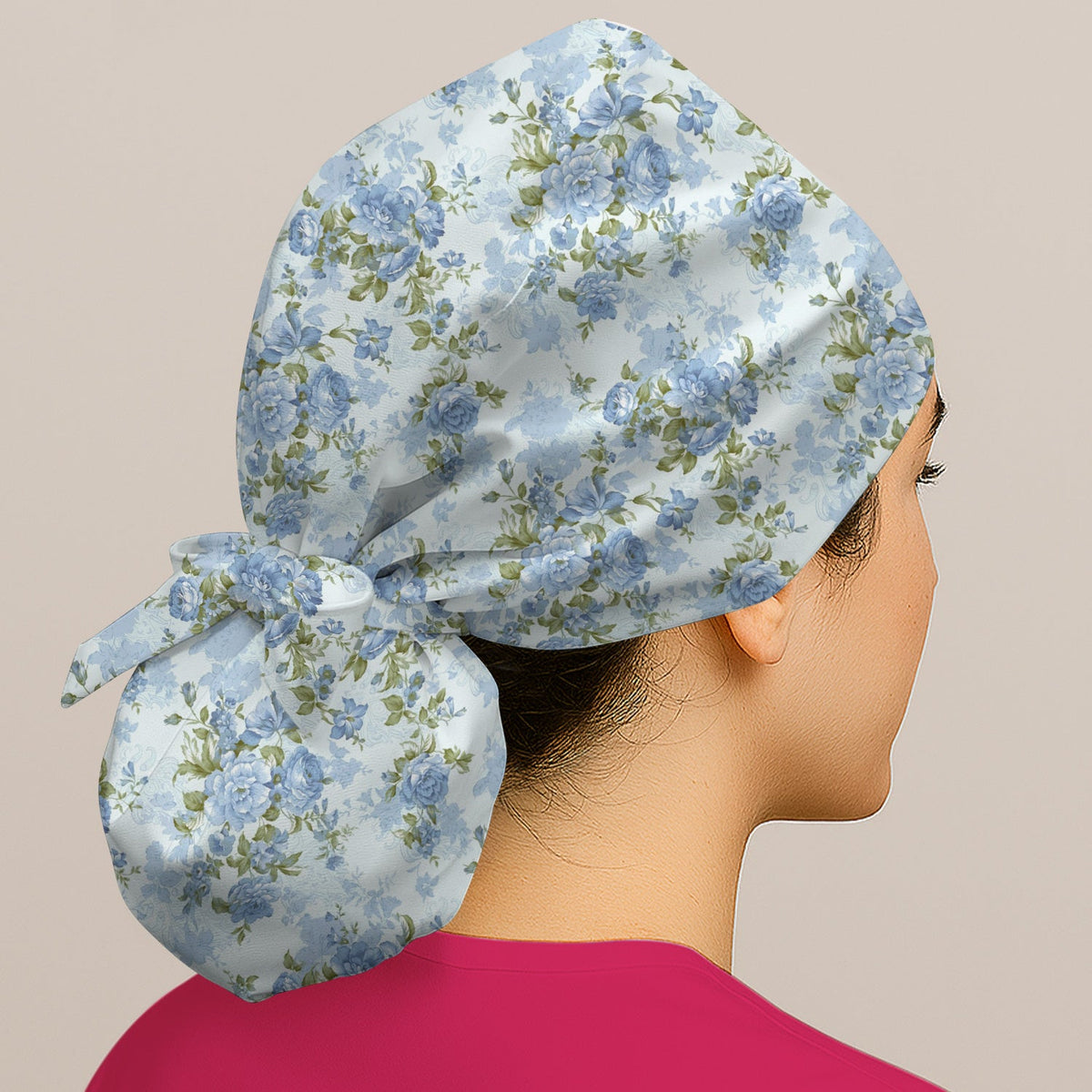 Cute Blue Floral Scrub Cap