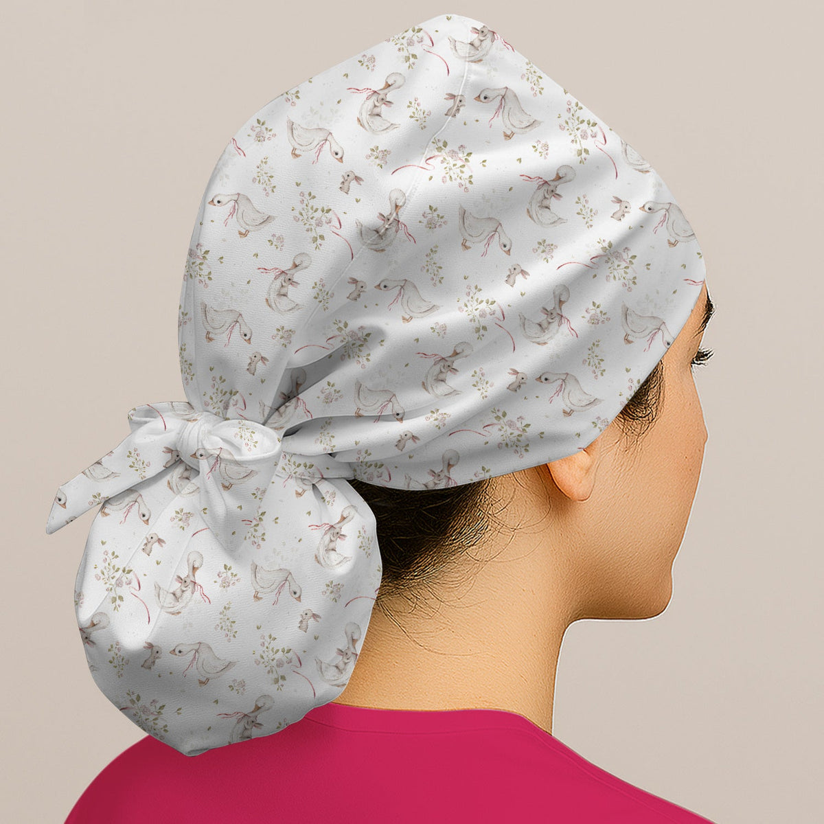 Duck Bunny Floral Scrub Cap - Easter Gift For Nurse