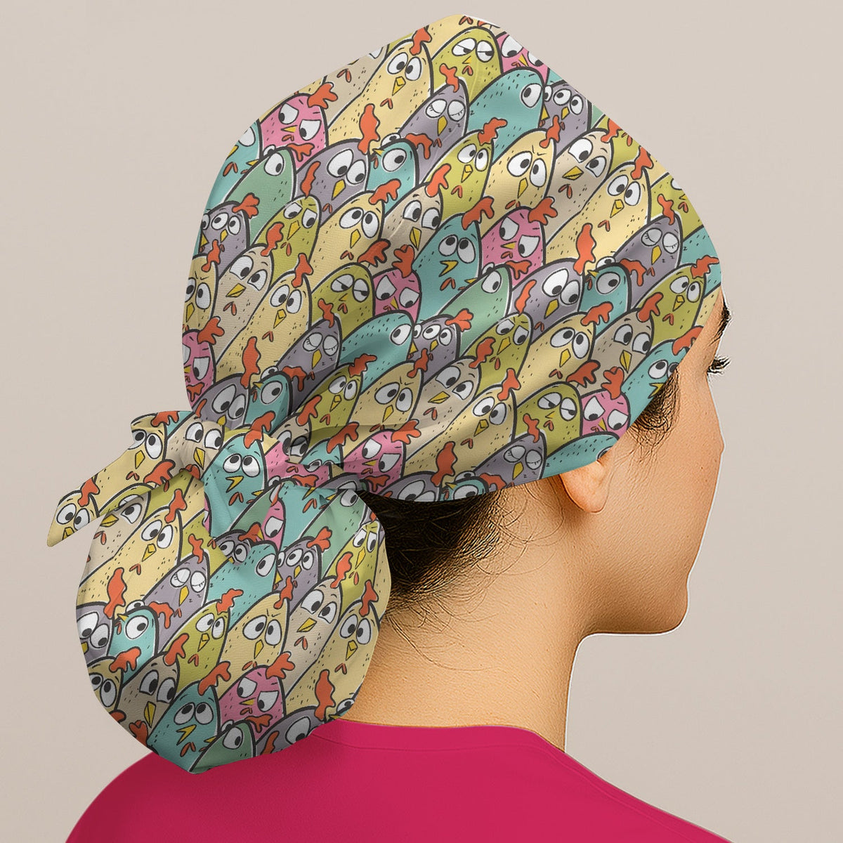Cartoon Chicken Crowd Scrub Cap