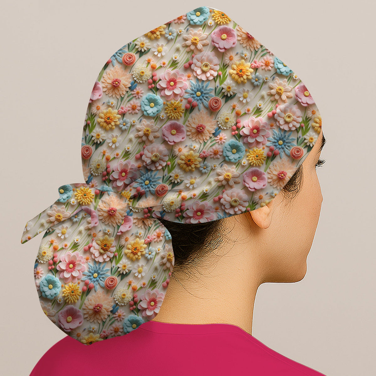 Colorful Blooming Wildflower Scrub Cap