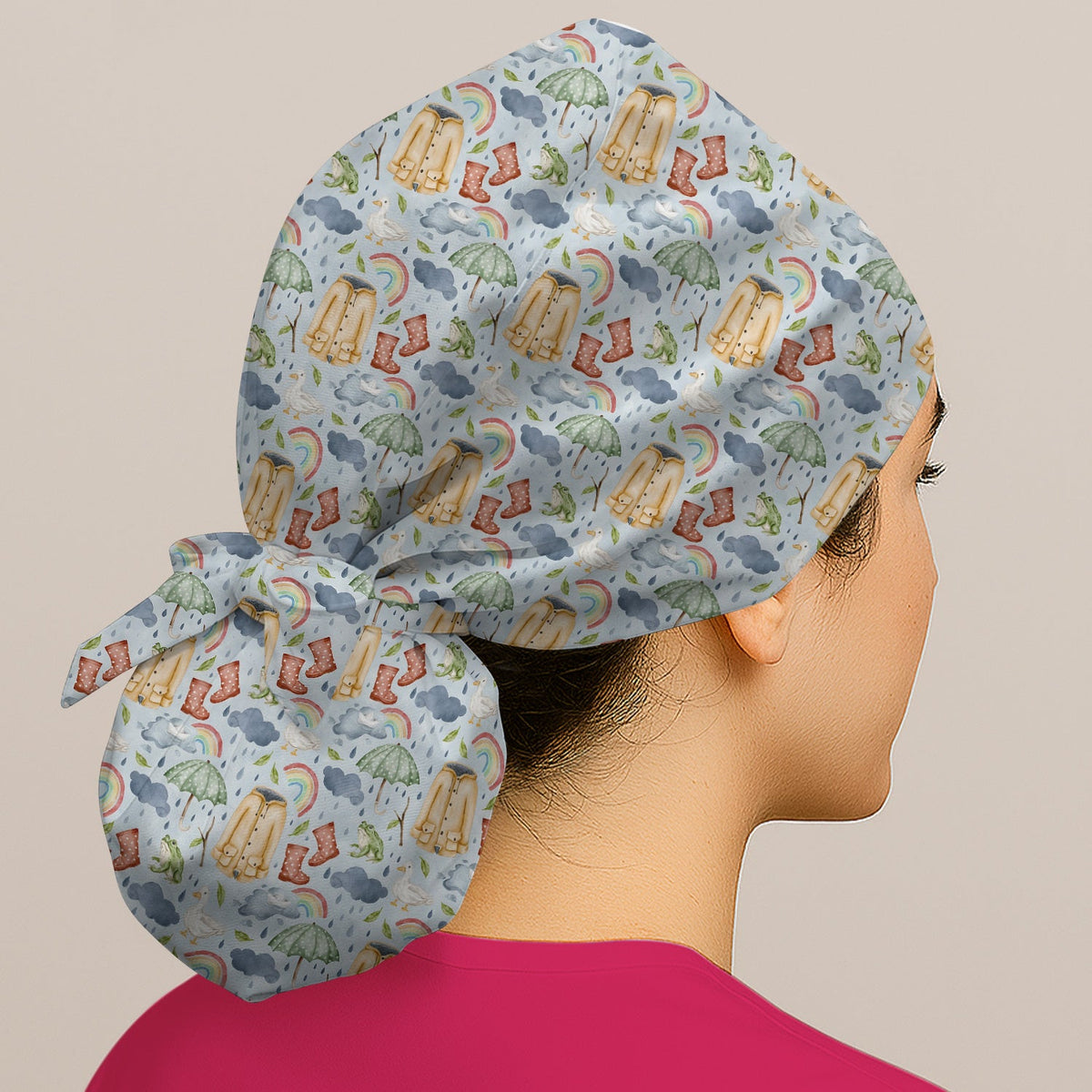 Rainy Day Ducks & Frog Scrub Cap