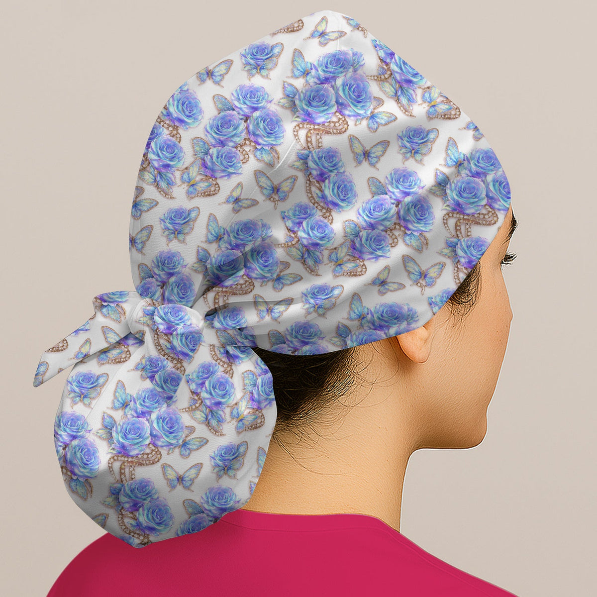 Elegant Blue Rose Scrub Cap