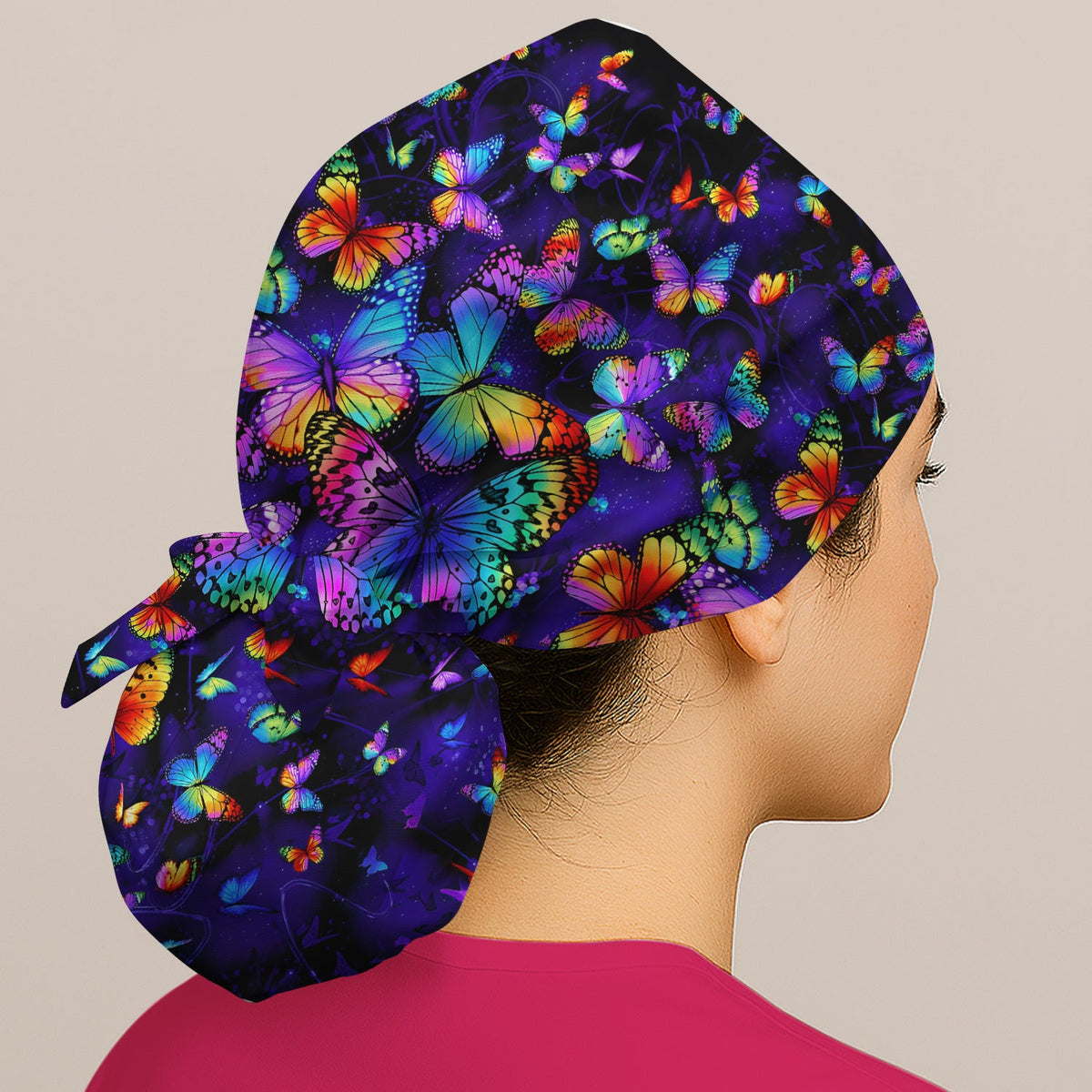 Vibrant Rainbow Butterfly Galaxy Scrub Cap
