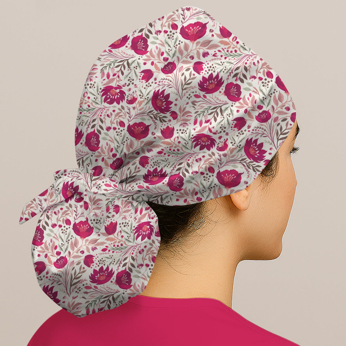 Elegant Floral Botanical Scrub Cap