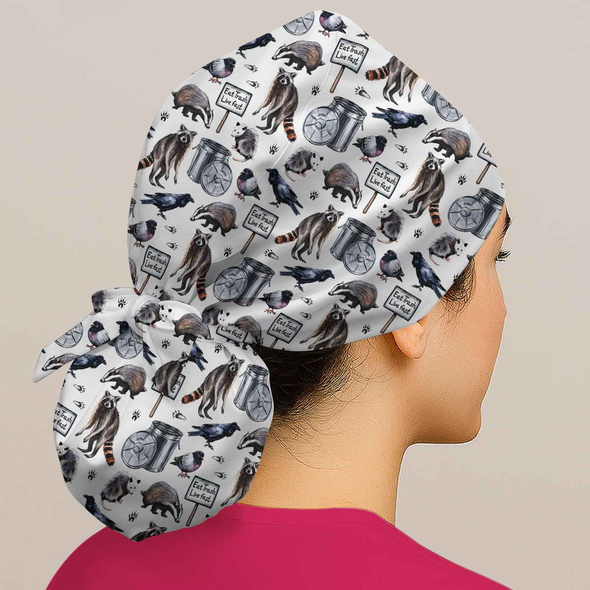 Raccoon Opossum Eat Trash Scrub Cap