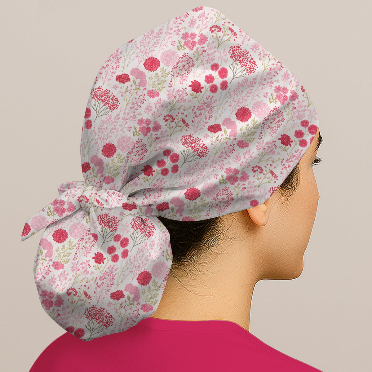 Pink Floral Allover Scrub Cap