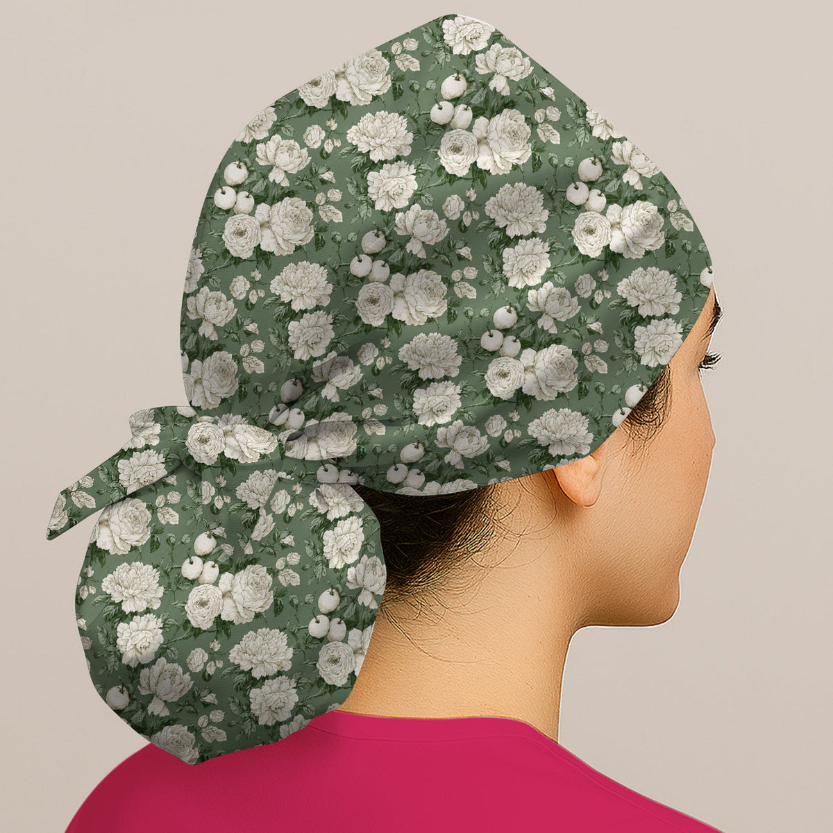 Elegant White Rose Garden Scrub Cap