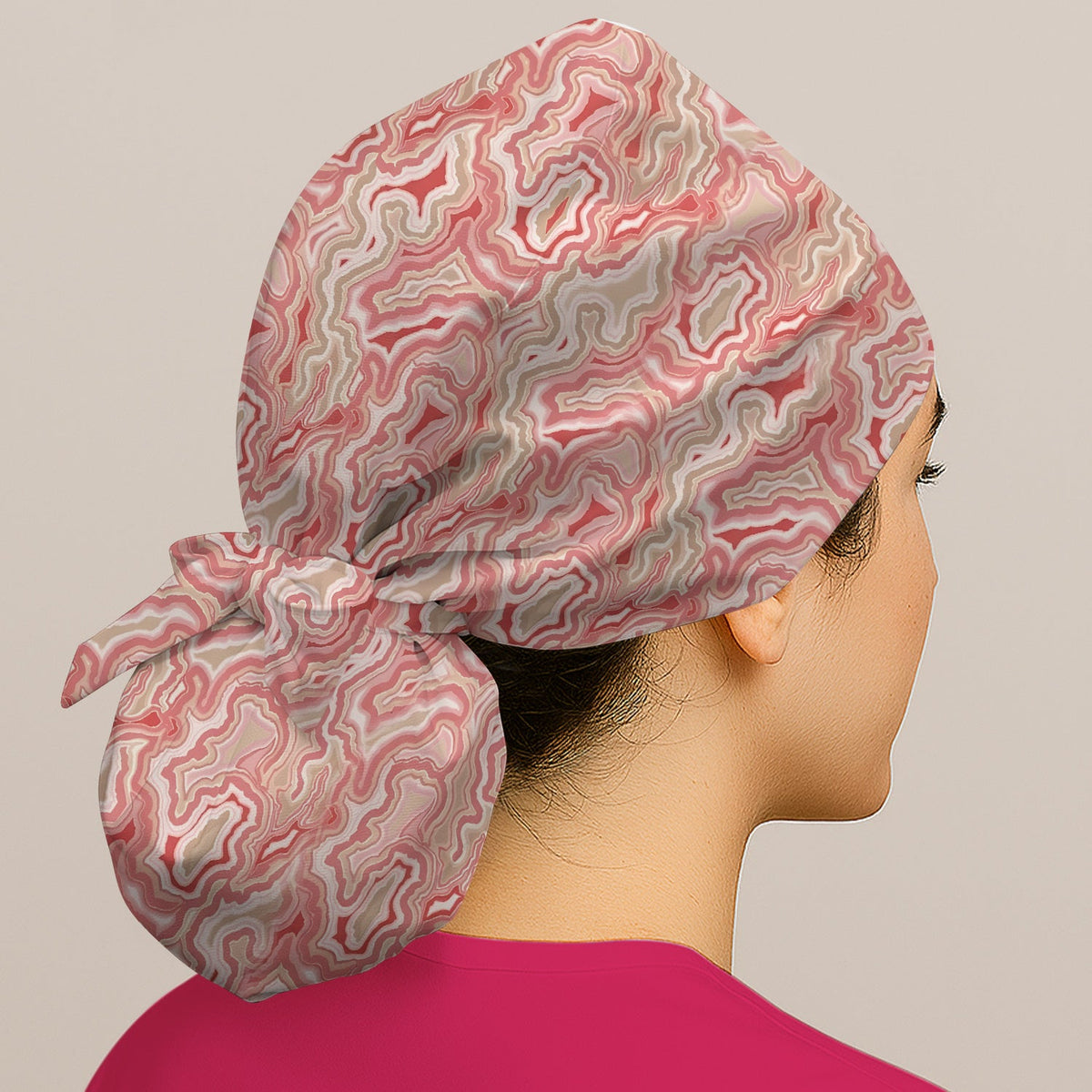Pink Marble Swirl Scrub Cap