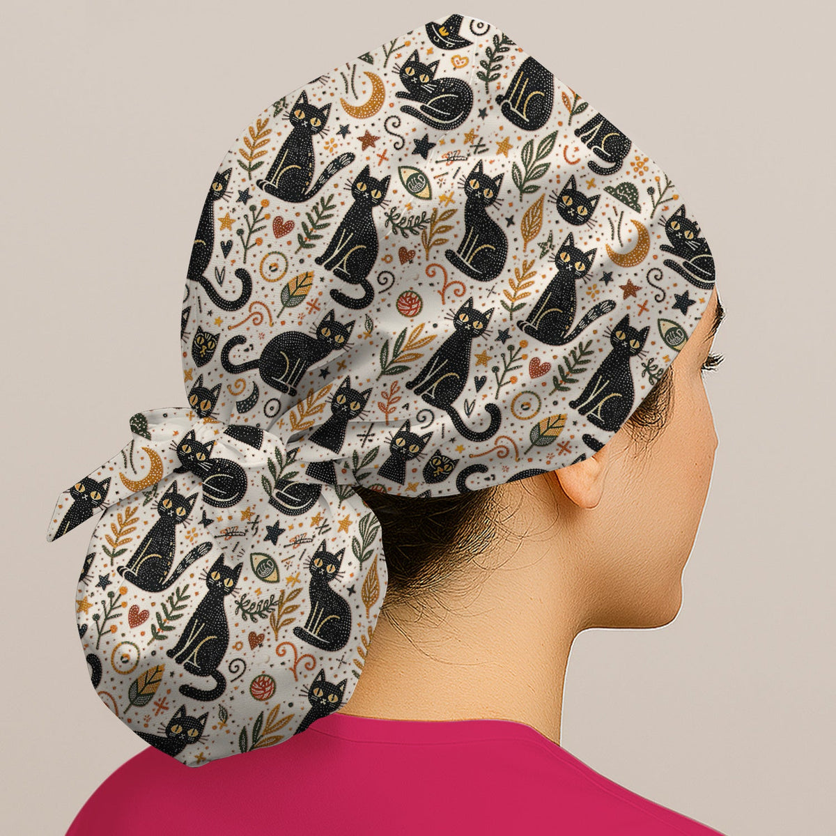 Mystic Black Cat Celestial Scrub Cap