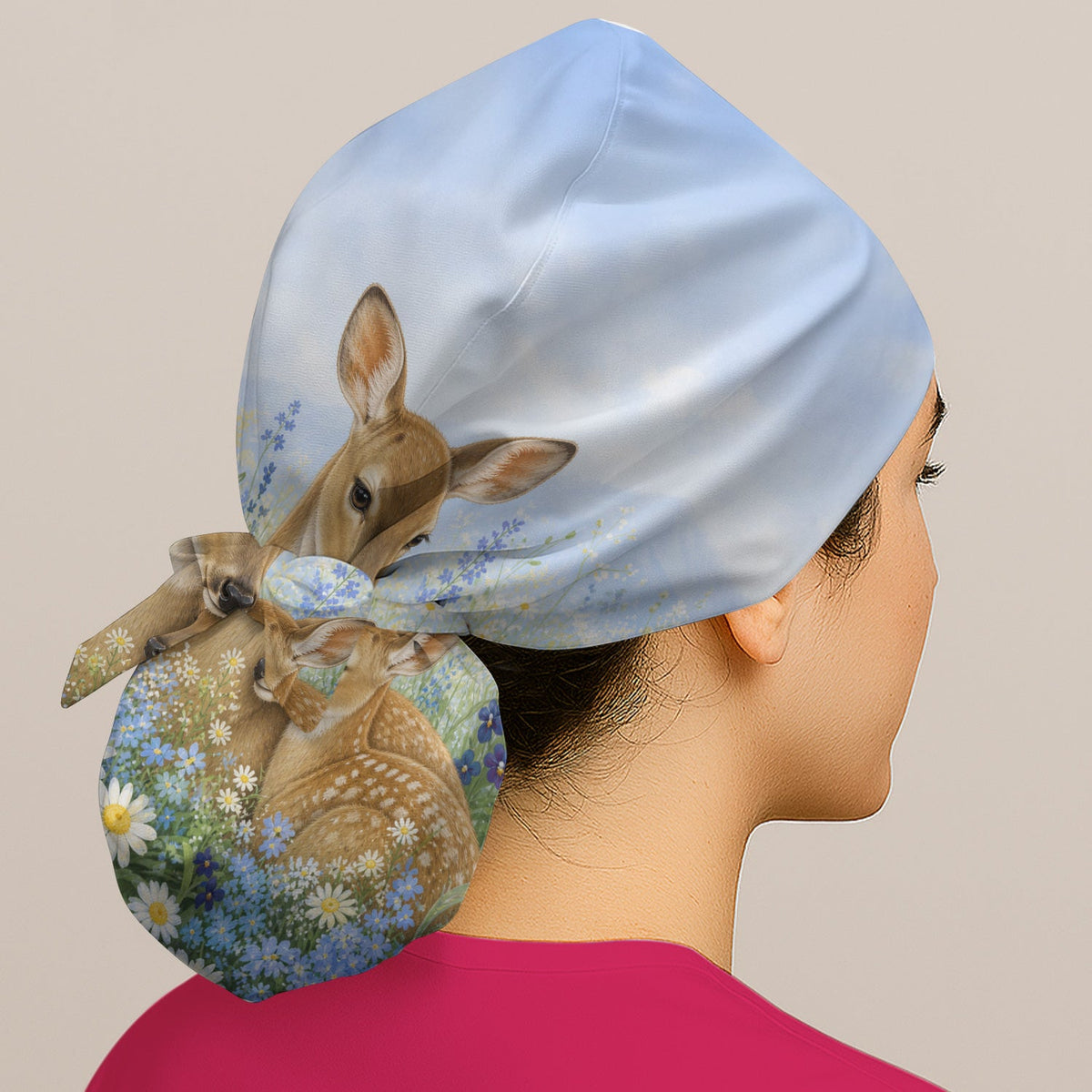 Deer Mother Baby Meadow Scrub Cap