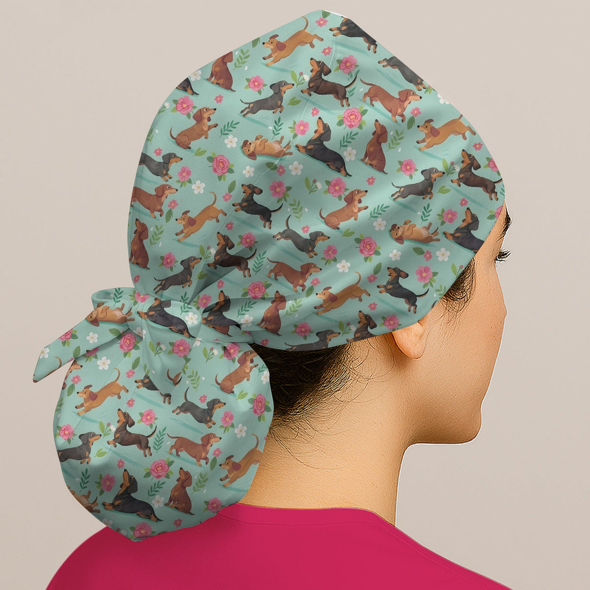 Floral Dachshund Puppy Scrub Cap